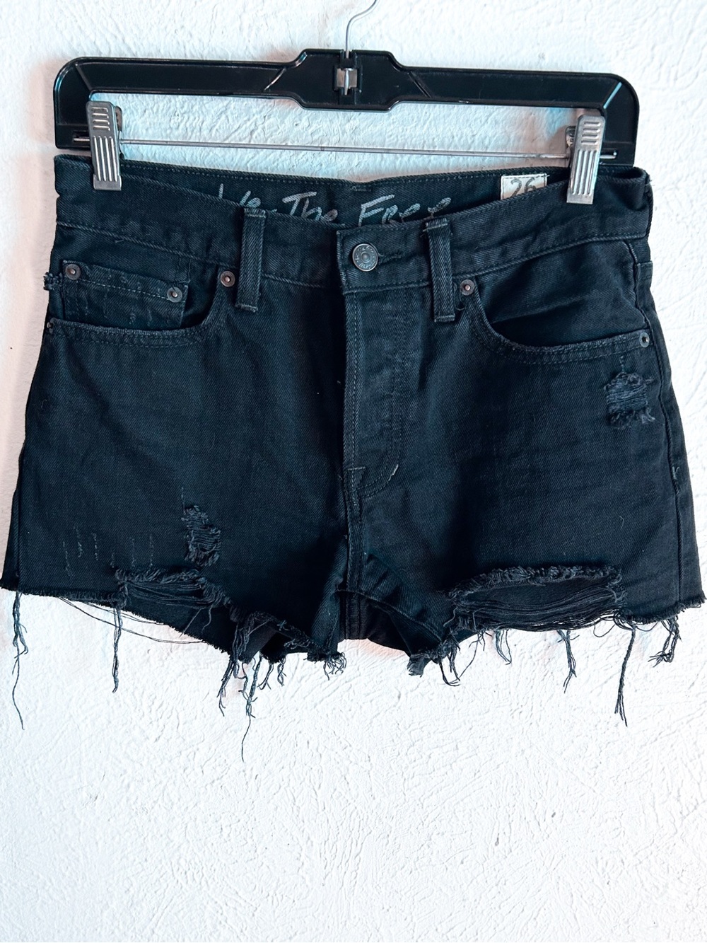 Free People Black Distressed Denim Cutoff Shorts Size 26